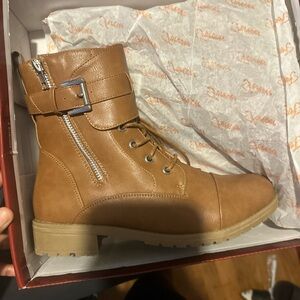 Everly Tan Combat Boots with Lace-Up Design